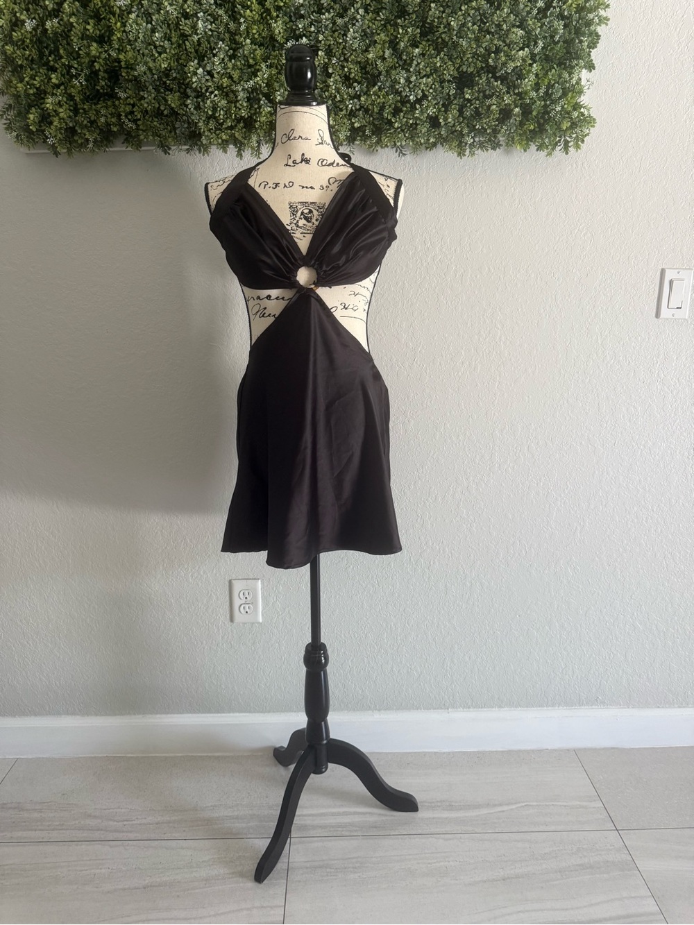 Mable Black Halter Cutout Ring Detail Mini Dress Size M